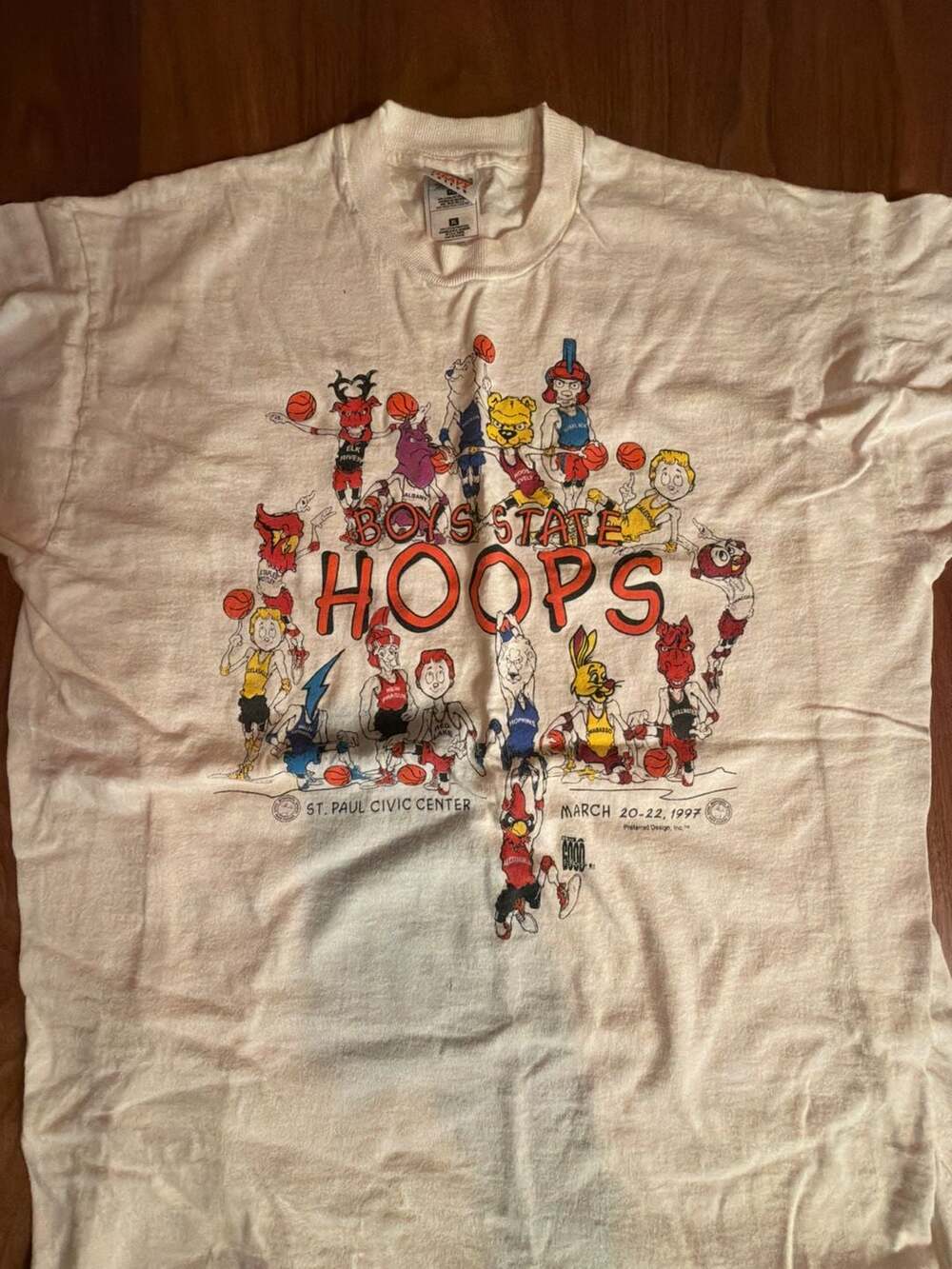 Fruit of the Loom Boys State Hoops 1997 T-Shirt Size XL Vintage White